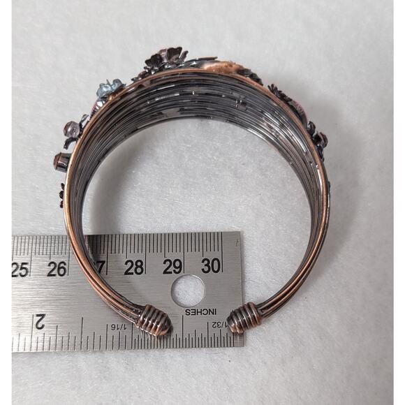 Cuff bracelet S/M pink cabochons Ename,l rhinestones see photos for measurements - Picture 11 of 13